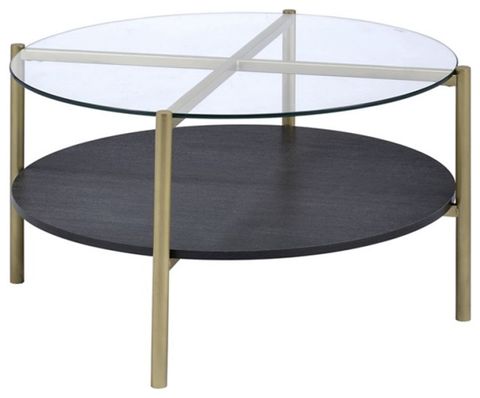 Bowery Hill 3-Piece Tempered Glass Top Coffee Table Set In Black/Gold ... with regard to Bowery Hill 3-Piece Modern Metal Coffee Table Set In Matte Black